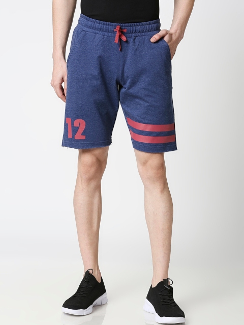 Bewakoof Men Navy Blue Printed Regular Fit Sports Shorts