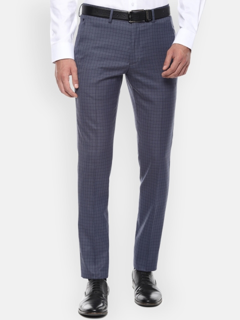 

Louis Philippe Men Navy Blue Slim Fit Checked Formal Trousers