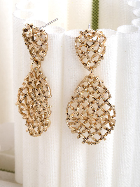 

CRZ Gold-Toned Contemporary Drop Earrings