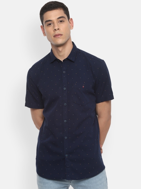 

Louis Philippe Sport Men Navy Blue & White Slim Fit Ditsy Print Pure Cotton Casual Shirt
