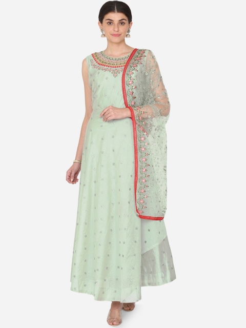 

BOMBAY SELECTIONS Women Sea Green Embroidered Kurta with Pyjamas & Dupatta