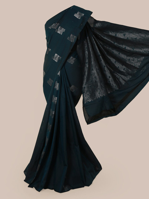 

Pothys Teal Blue & Silver Ethnic Motifs Zari Woven Design Saree
