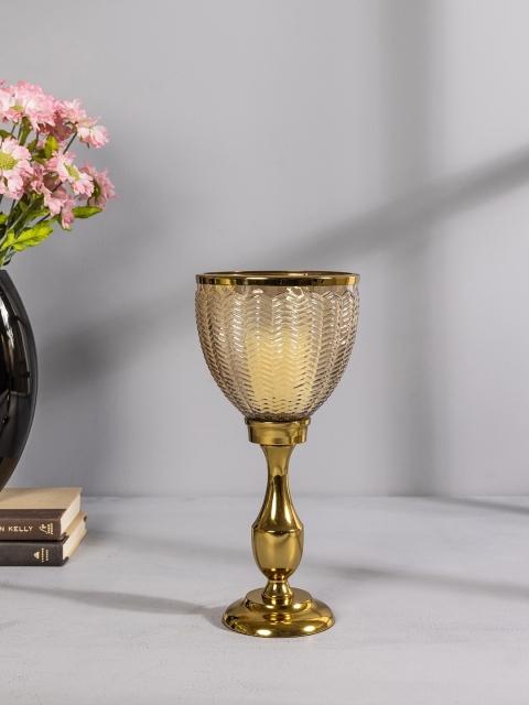 

Pure Home and Living Gold-Toned & Transparent Textured Grace Hurricane Candle Holder