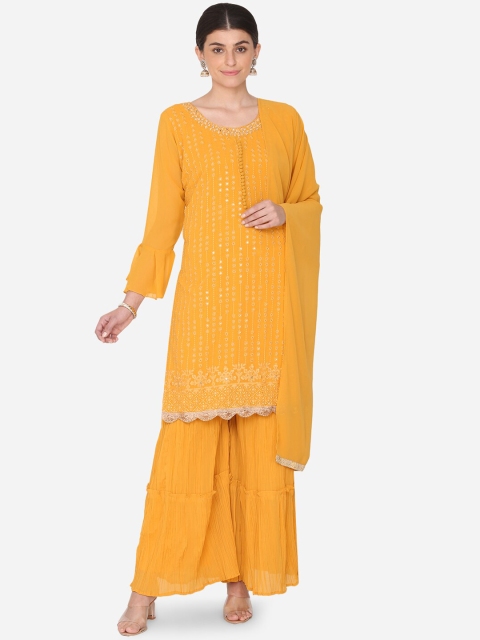 

BOMBAY SELECTIONS Women Yellow Yoke Design Kurta with Churidar & Dupatta
