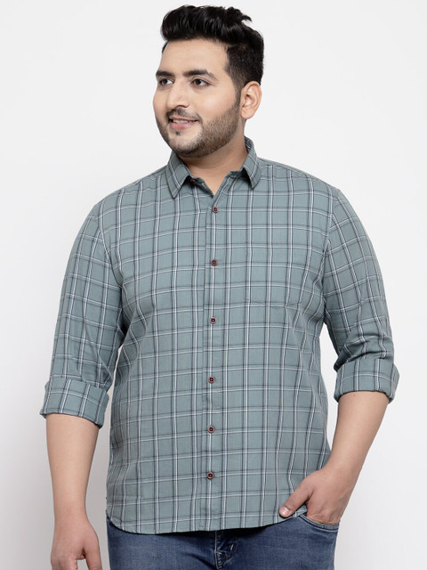 

plusS Men Grey Regular Fit Checked Cotton Casual Shirt