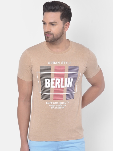 

COBB Men Khaki Printed Round Neck Cotton T-shirt