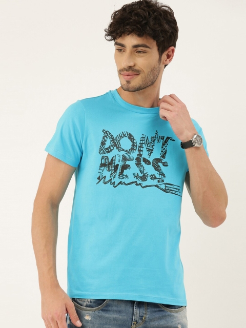 

QUANCIOUS Men Blue Printed Round Neck Sustainable Organic Cotton T-shirt