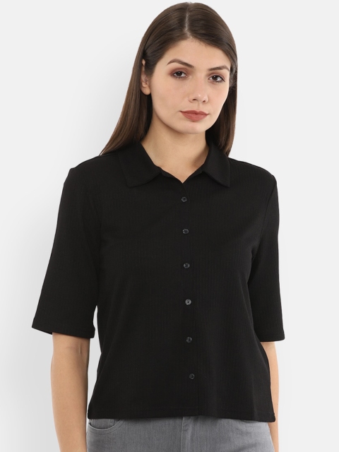 

Van Heusen Woman Black Regular Fit Solid Casual Shirt