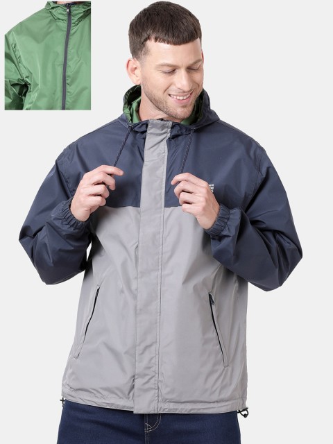 

t-base Men Grey & Green Waterproof Reversible Rain Jacket
