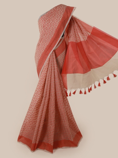 

Pothys Cream-Coloured & Red Supernet Printed Saree