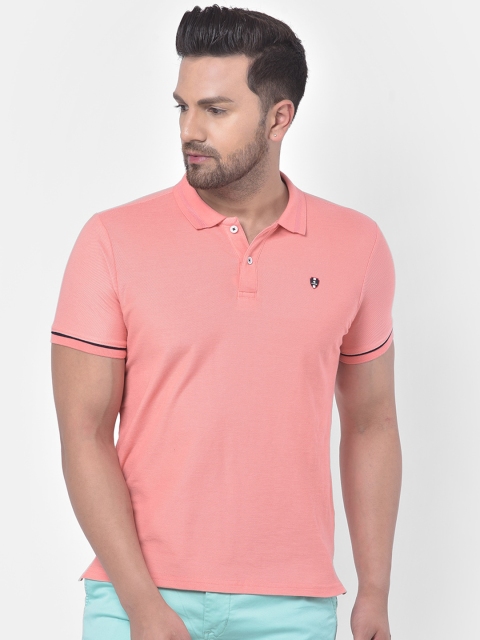 

COBB Men Pink Solid Polo Collar Cotton T-shirt