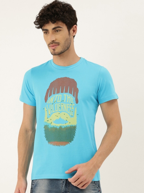 

QUANCIOUS Men Turquoise Blue Printed Organic Cotton Sustainable T-shirt