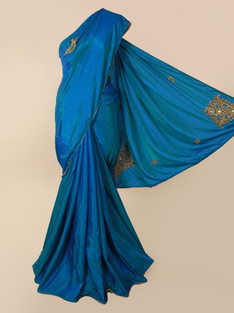 

Pothys Blue & Gold-Toned Art Silk Embellished Saree