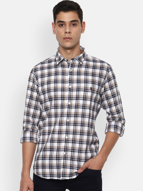 

Louis Philippe Sport Men White & Navy Blue Super Slim Fit Checked Casual Shirt