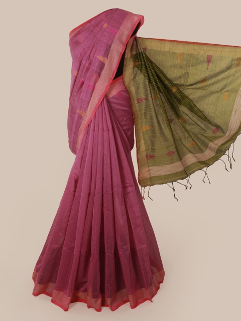 

Pothys Pink Solid Cotton Blend Saree