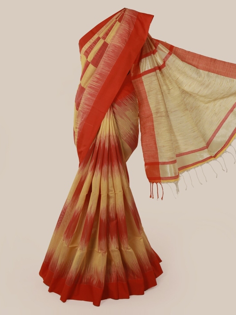 

Pothys Yellow & Red Cotton Blend Printed Saree