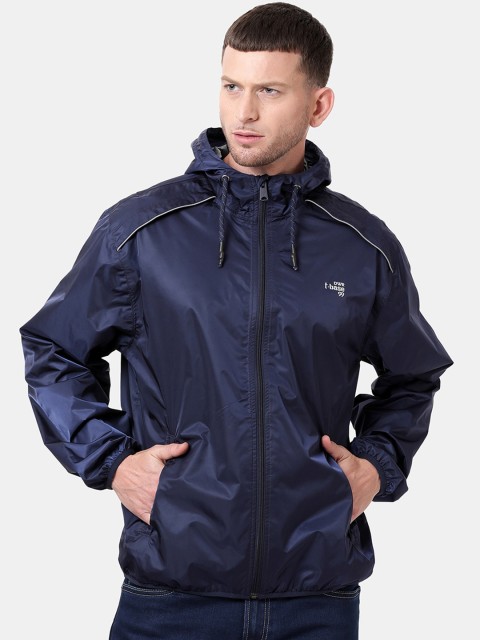 

t-base Men Blue Solid Waterproof Rainwear Jacket
