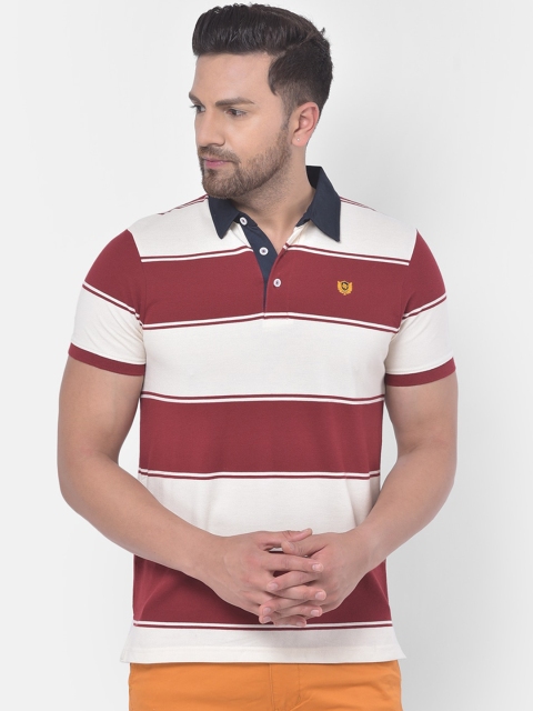 

COBB Men Maroon & Off-White Striped Polo Collar T-shirt