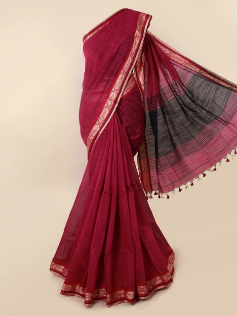 

Pothys Magenta Solid Cotton Blend Saree