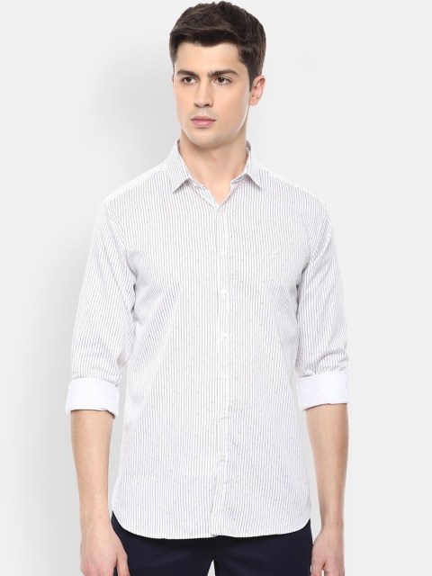 

V Dot Men White & Black Slim Fit Striped Casual Shirt