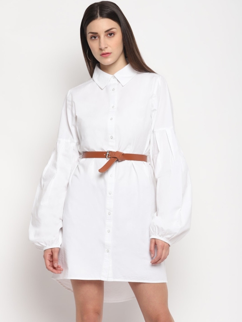 

OTORVA Women Cotton White Solid Shirt Dress with Belt