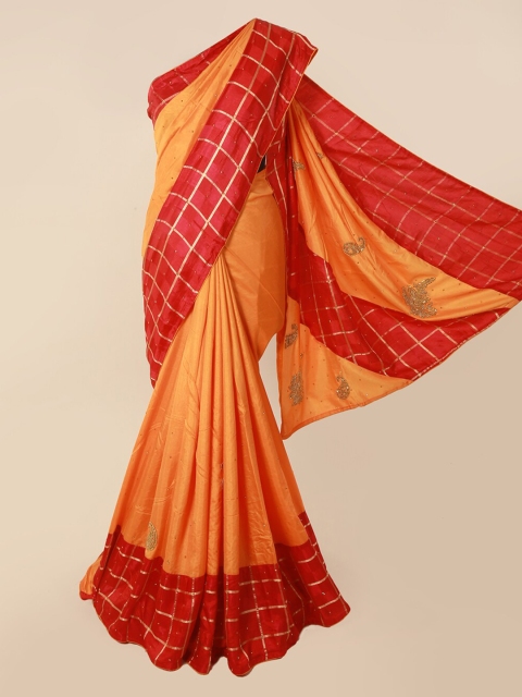 

Pothys Orange Embroidered Art Silk Saree