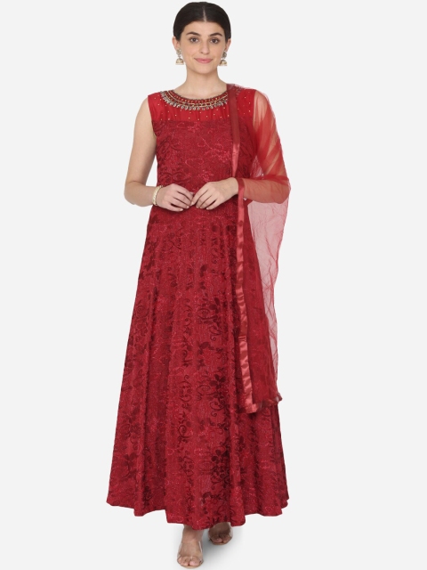 

BOMBAY SELECTIONS Women Maroon Printed Kurta with Palazzos & Dupatta