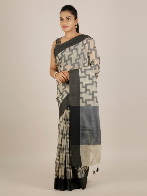 

Pothys Grey & Beige Cotton Blend Printed Saree