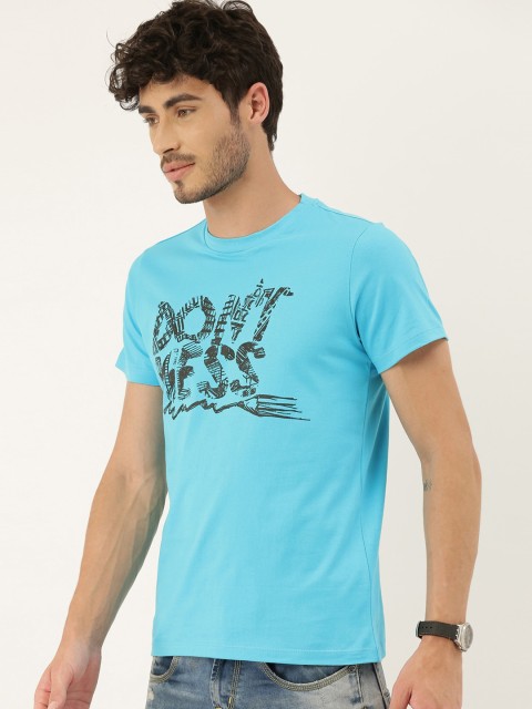 

QUANCIOUS Men Blue Printed Round Neck Sustainable Organic Cotton T-shirt