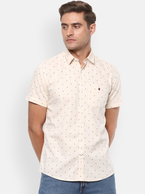 

Louis Philippe Sport Men Cream-Coloured & Grey Cotton Slim Fit Dotted Print Casual Shirt