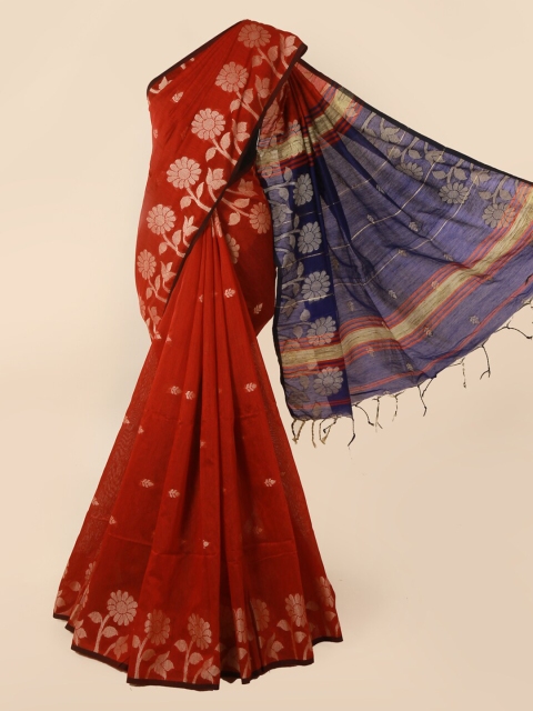 

Pothys Red & Blue Cotton Blend Woven Design Saree