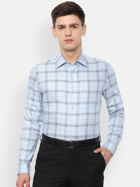 

Louis Philippe Permapress Men Blue & White Regular Fit Checked Formal Shirt