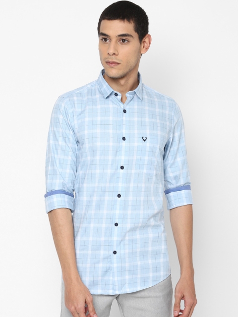 

Allen Solly Men Blue & White Pure Cotton Slim Fit Checked Casual Shirt