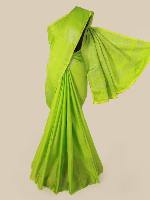 

Pothys Green & Silver Geometric Zari Woven Design Saree