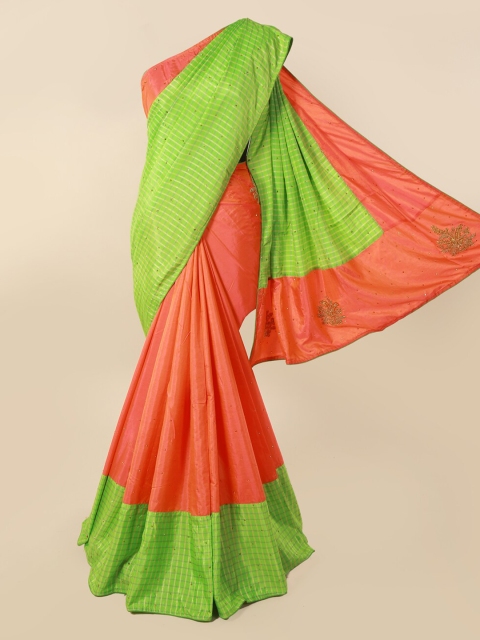 

Pothys Green & Peach-Coloured Art Silk Checked Saree