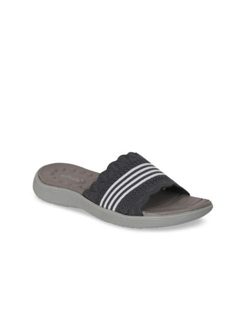 

Zyla Women Grey Striped Fabric Open Toe Flats