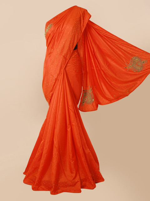 

Pothys Orange Solid Art Silk Saree