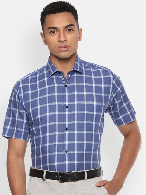

Van Heusen Men Blue & White Regular Fit Checked Linen Formal Shirt