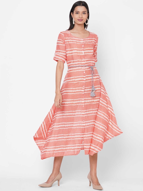 

ZOLA Women Peach-Coloured Printed Fit and Flare Dress