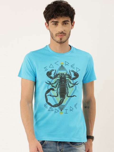 

QUANCIOUS Men Blue & Black Printed Round Neck Sustainable T-shirt