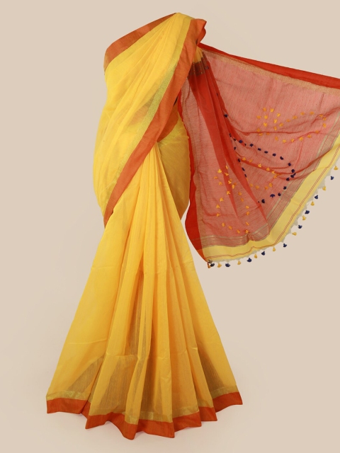 

Pothys Yellow Solid Cotton Blend Saree