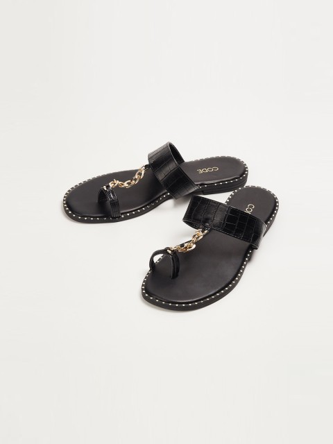 

CODE by Lifestyle Women Black Solid PU One Toe Flats
