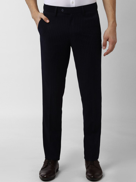 

Peter England Elite Men Navy Blue & White Slim Fit Striped Formal Trousers