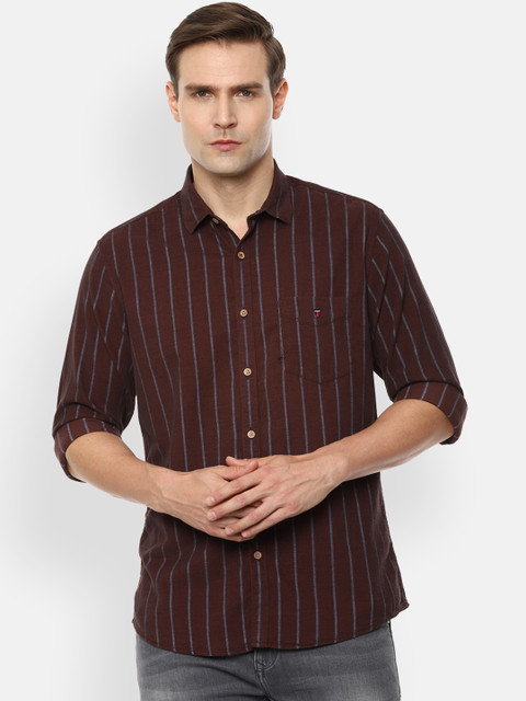 

Louis Philippe Sport Men Brown & Grey Slim Fit Striped Casual Shirt
