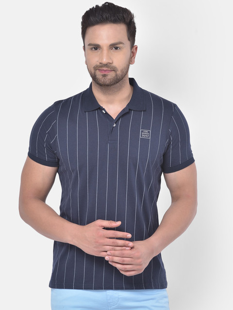 

COBB Men Navy Blue & White Striped Polo Collar T-shirt
