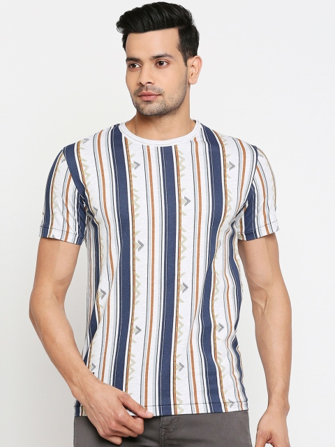 

Mufti Men White Striped Round Neck T-shirt