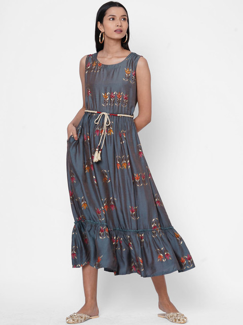 

ZOLA Women Grey Printed Fit and Flare Dress
