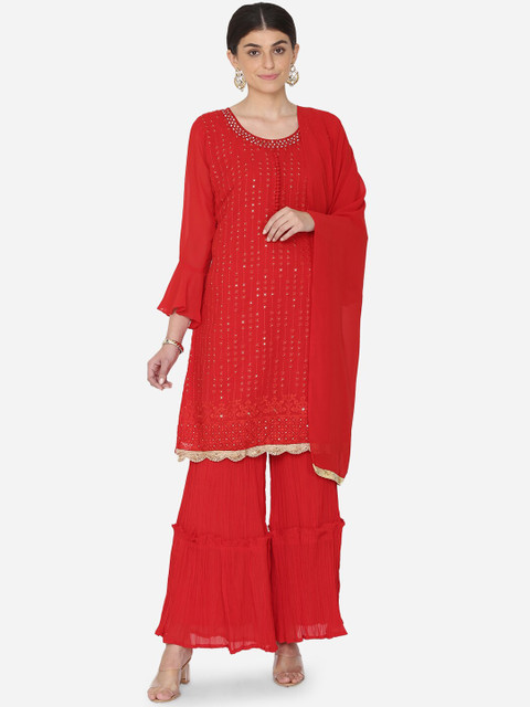 

BOMBAY SELECTIONS Women Maroon Embroidered Kurta with Pyjamas & Dupatta