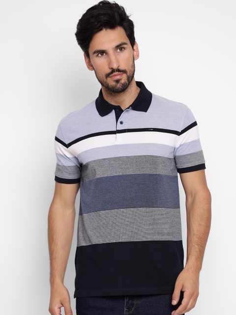 

Richlook Men Blue Striped Polo Collar T-shirt