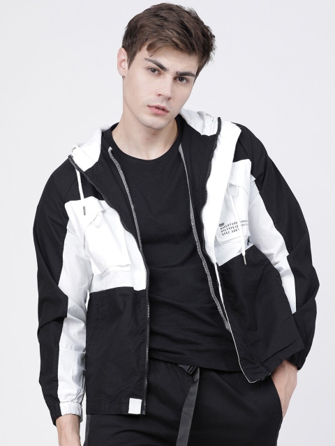 

Ecko Unltd Men Black & White Colourblocked Hooded Cotton Tailored Jacket
